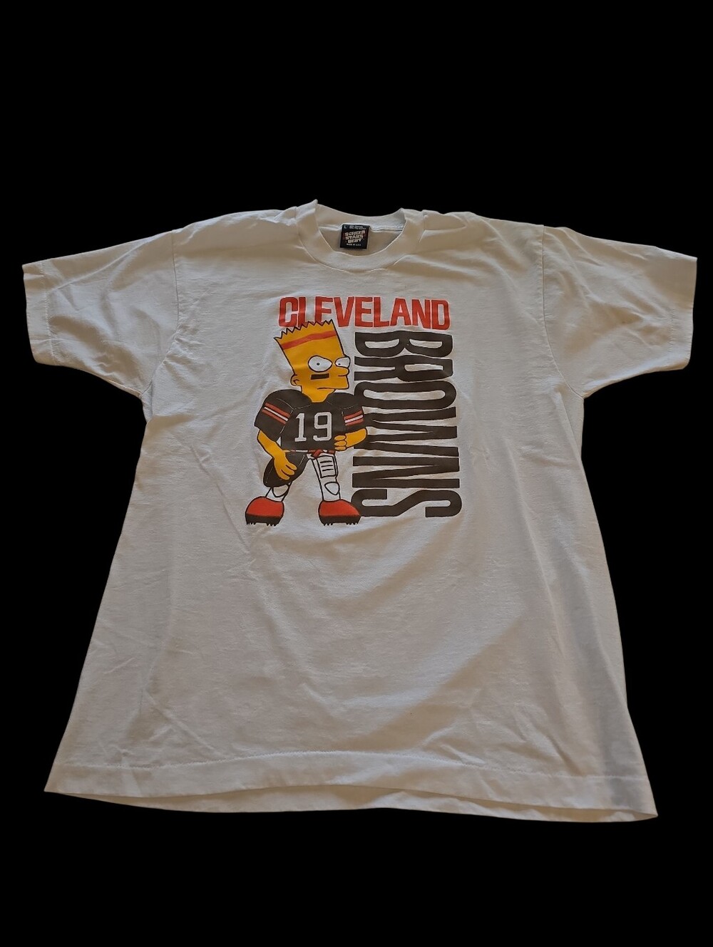 Vintage Cleveland Browns Bart Simpson T Shirt Crewneck White Size L USA READ
